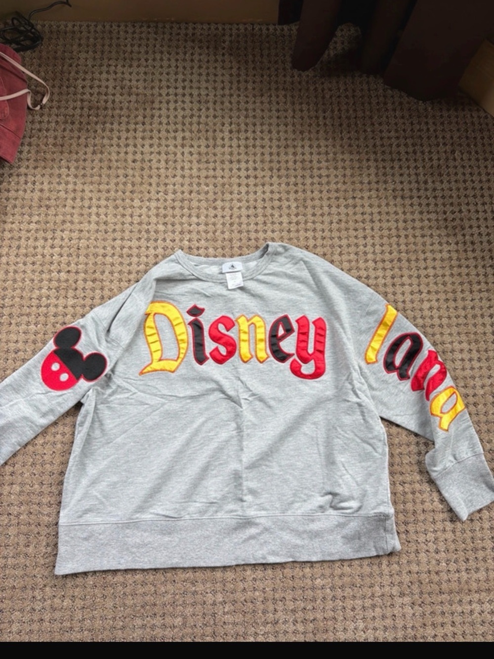 Disneyland Gray Sweatshirt with Red & Yellow Logo and Mickey Accent